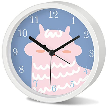 EXQULEG Kind Wecker,Kein Ticking Wecker Cartoon Niedlich Kinderwecker Rund Digital Alarm Clock für Mädchen Jungen Schulanfänger Schreibtisch Schlafzimmer Tischuhr (Weißes Alpaka,Runde Form)