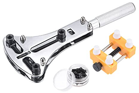 sourcing map Watch Repair Tool Set, 56mm Watch Cover Case Screw Wrench Opener with 18 Bits and 38mm Plastic Adjustable Remover Watch Holder