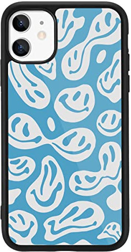 MAYCARI Aesthetic Case Compatible with iPhone 12 - Hard Back Case with Soft TPU Bumper for Girls, Women & Children - Happy Smile Face Hippie-D Print