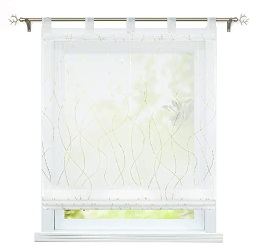 ESLIR Raffrollo mit Schlaufen Transparente Raffgardinen Schlaufenrollo Modern Gardinen Küche Voile mit Wellen-Muster Gold BxH 120x150cm 1 Stück