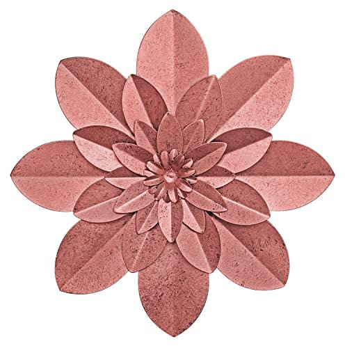 Roségold Metall-Blumen-Wanddekoration, 24,1 cm rustikale moderne Blumenskulptur aus Eisen mit Used-Look zum Aufhängen, Wohnraumdekoration für Küche, Schlafzimmer, Wohnzimmer, Büro, Garten und Terrasse