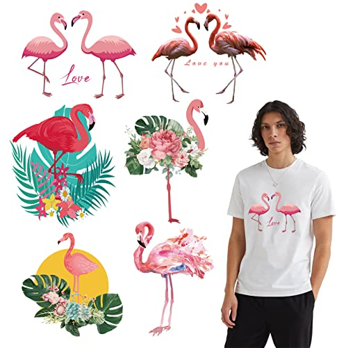 NBEADS 6 Stück Flamingo Pflanzenmuster Wärmeübertragung Aufkleber, Patches zum Aufbügeln DIY PET Haustier Bügelbilder zum Aufbügeln Abziehbilder zum Aufbügeln für T-Shirt Jacken Rucksack Kleidung