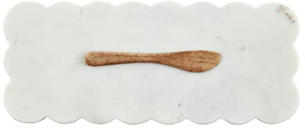 Mud Pie Scallop Marble Board Set, 12 x 5, White
