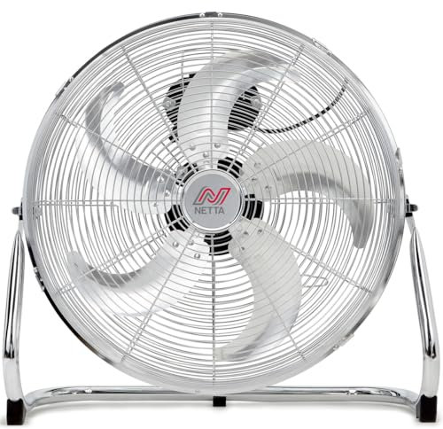 NETTA Gym Floor Standing Fan - 20 with 5 Blades – 3 Speed Settings and Tilt Option, Powerful Circulation, Wall Mountable, Fixtures and Fittings Included - Chrome