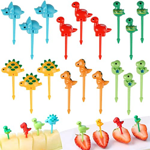 18 Piezas Palillos para Niños Frutas 3D Dinosaurios Mini Tenedores Infantiles Tenedor de Frutas para de Dibujos Animados para Fruta Postre Fiesta Decoración de Bento