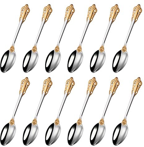 Mafier 12-Piece Part Gold Coffee Spoons, 5.12 Stirring Mini Teaspoons for Sugar Dessert Cake Ice Cream Souup Antipasto Cappuccino Gift Set