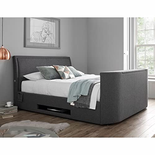 Brooke TV Bed Frame with Ottoman Storage & 4.1 Bluetooth Speaker System (Grey, King (U.K. Standard))