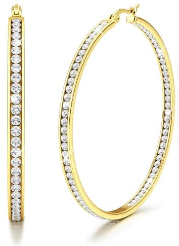 Adramata Ohrringe Creolen Edelstahl Damen Hypoallergen Kreolen mit AAA Zirkonia Ohrringe Hängend 40mm/50mm/60mm Earrings For Women Creolen Silber/Gold/Rosegold