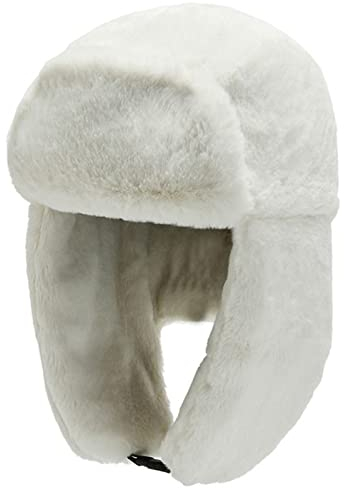DEPAJA Russische Mütze Unisex Herren Damen Russischer Hut Trapper Bomber Warmhalten Ohrenklappen Winter Ski Hut Feste Kappe Motorhaube Outdoor Fliegermütze,Weiß,56-58 cm