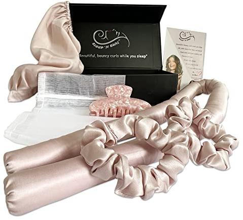 Sleep 'N Curl - 100% reine Maulbeerseide – hitzefreies Lockenwickler-Set mit reiner Seidenkappe (Motorhaube)