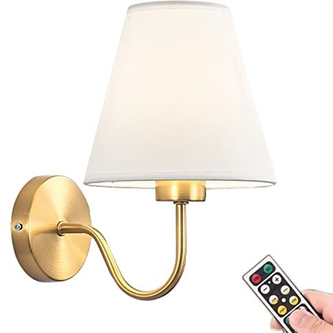 KEFA Aplique de pared que funciona con pilas/lámpara de pared alimentada por pilas, lámpara de pared no cableada con bombilla regulable a distancia, sin cables, fácil de instalar, para dormitorio,