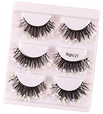 Sharplace 3 Paar 3D Falsche Wimpern, Leuchtende Pailletten Volumenwimpern Lange dramatisch geschwungene Wimpern Falsche Wimpern für Bühnenkostüm Makeup, klar