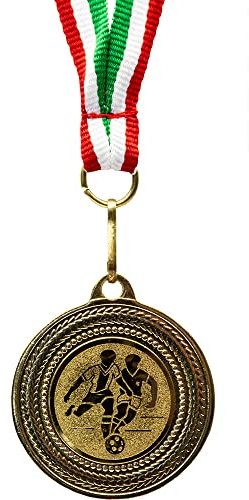 Pokal-Fabrik - Fußball-Medaillen 10er Set Metall - Fussballmedaille golden zum Umhängen für Siegerehrungen - Medaillen Kinder mit grün weiß rotem Band & Emblem für Vereine & Turniere