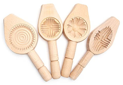ONART Home - 4 Pack Wooden Cookie Mold for Baking Mooncake, Maamoul, Cake, Variety Pack, Classic Color