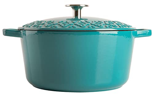 Spice by Tia Mowry Forno olandese in ghisa smaltata 3.5 QT con coperchio in rilievo - Teal