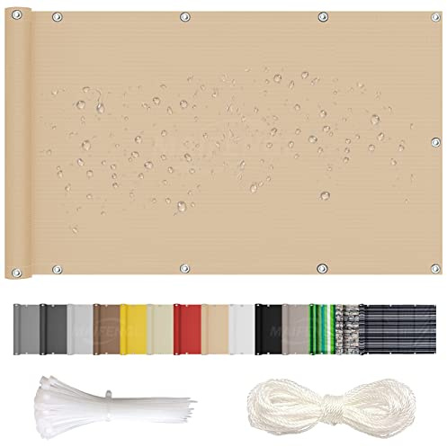 MAIFENGL Balkon Sichtschutz Balkonabdeckung Balkonverkleidung Blickdichte UV-Schutz Wetterfest Polyester, mit Ösen, Kabelbinder & Korde- Sand|| 95x650cm