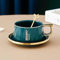 Nordic Royal First-Class Keramik Porzellan Kaffeetassen Set Teetasse Milchtasse mit Untertasse und goldenem Löffel Anzug (Grün)