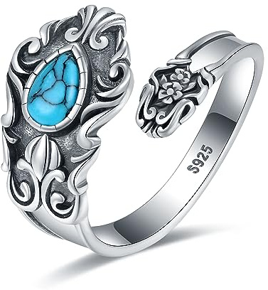 925 Sterling Silver Spoon Ring Adjustable - Vintage Thumb Ring for Women