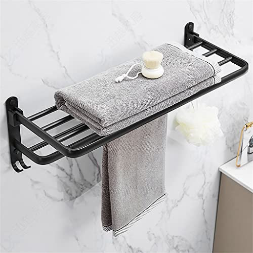 Porte-serviettes Porte-serviettes Pliant avec Crochet Accessoires de Salle de Bains Rail de Fixation Murale Cintre de Douche Barre en Aluminium Étagère Noir Mat (Color : White-style, Size : 60cm) It's