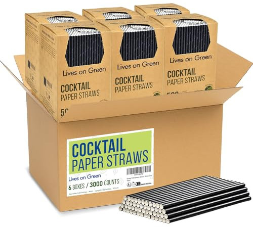 Pajitas desechables de papel negro en grandes cantidades para cócteles, café y bebidas mixtas, 19,7 x 0,6 cm, 3000 unidades, para bares y restaurantes