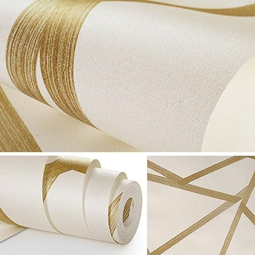Non-self-Adhesive Simple Geometric Lines Non-Woven Wallpaper 0.53 * 10M Abstract Art Light Grey Irregular Stripe Wallpaper (Golden Yellow)