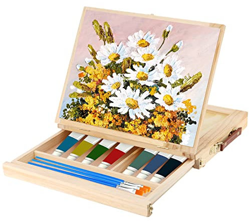 ZEONHEI Wooden Table Box Easel, Portable Wood Tabletop Easel, Adjustable Wood Box Easel for Painting, Drawing, Displaying Art Supplies