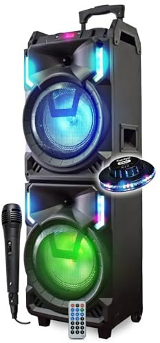 INOVALLEY Mega Enceinte Nomade 800W MS01XXL-N avec USB Bluetooth, Effets LED, Microphone Sono Karaoke DJ, Trolley, LED OVNI