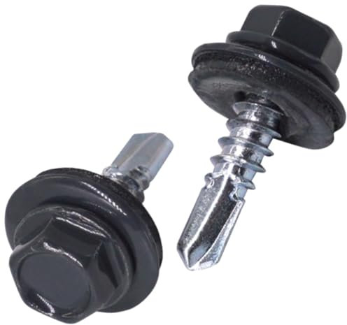 SKIR'CO (50 pièces) Vis toiture tête hexagonale 4,8 x 19 mm Vis autoperceuses peintes avec rondelles EPDM (Gris anthracite RAL 7016)
