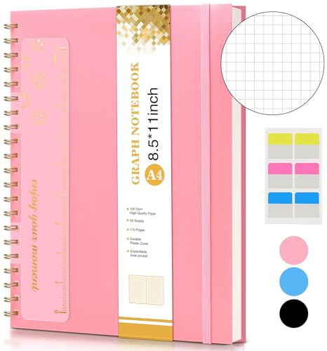 UEBZFOCS Graph Spiral Notebook College Ruled A4 Spiral Bound Journal 8.5” x 11”, Pink
