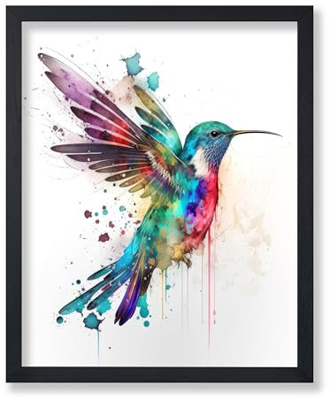 Poster Master Kolibri-Poster – Neon-Kolibri-Druck – Aquarellkunst – buntes Geschenk für ihn, sie, Vogelbeobachter, Tierliebhaber – lebendige Dekoration für Wohnzimmer, Schlafzimmer, 20,3 x 25,4 cm,