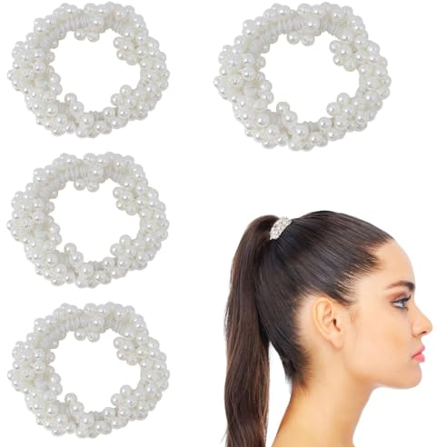 BZKSER 4 Stücke perlen haarschmuck - Weiß Perlen Haargummi Damen Elastisches Scrunchies Mädchen Zopfgummi Haarschmuck Kopfschmuck,Pferdeschwanz Inhaber Haarschmuck