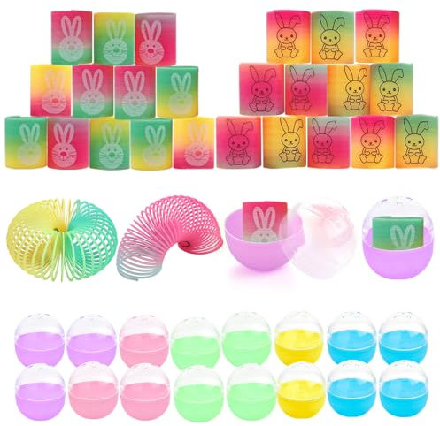 Giugio 24 Stück Party Mitgebsel Regenbogen Spielzeug, Stereier zum Befüllen, Ostereier Plastik, Treppenhüpfer Spielzeug für Mädchen & Jungen - Kindergeburtstag Mitgebsel