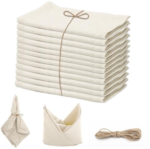 RANJIMA Stoffservietten Leinenservietten, 12 Stück Leinen Servietten Stoff 40 x 40cm, Leinen Baumwolle Servietten Weich Abwaschbare Wiederverwendbar für Hochzeit Dinner Party Cafe Restaurant, Beige