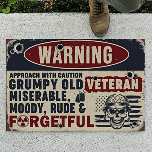 MIAOMANSENSTORE Fußmatte innen außen fussmatte Grumpy Veteran Miserable Moody Rude Warning Lustige Fußmatte, Veteran Home Dekorative Willkommens-Fußmatte Deko Wohnzimmer