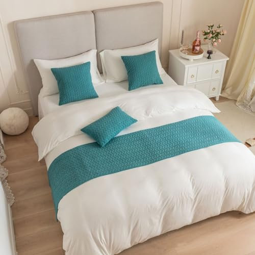 HLASMSPE Samt-Bettläufer mit gezacktem Muster, weicher doppelseitiger Bettüberwurf, modische Tagesdecke, Dekorschutz für Hotel, Blau, 45 x 180 cm für 1,2 m Bett