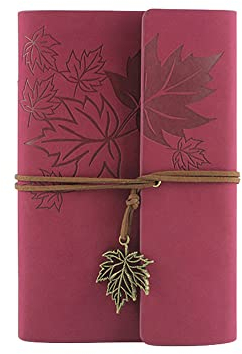 PU Leder Notizbuch Nachfüllbar, A6 Vintage Tagebuch Ringbuch Reisetagebuch Skizzenbuch mit Braun Kraftpapier Blanko und Retro-Anhängern, Travel Journal Notizbuch, Rosenrot