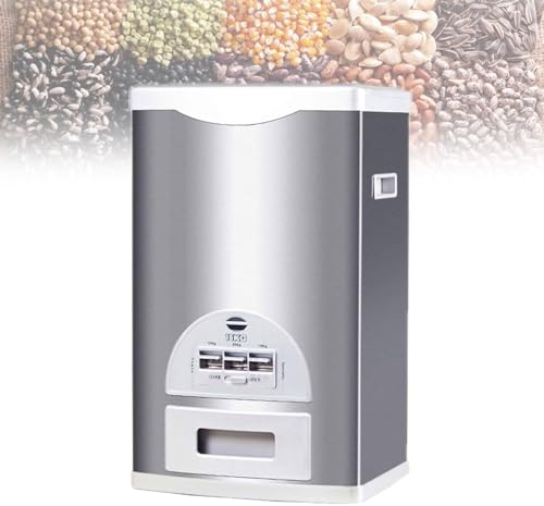 Multifunctional cereal dispenser, 10kg/15kg/20kg/25kg/30kg Stainless Steel Rice Container, for Keep Food Fresh, Automatic Metering Food Storage, for Mung beans, peanuts, melon seeds, rice, oatmeal