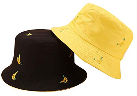 GAOSHA Fischerhut, Bananen-Stickerei, doppelseitig, kontrastfarben, modisches Outfit