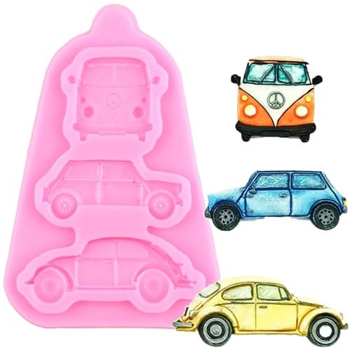 XMOLDNMS Car Silicone Moulds Bus Police Car Fondant Mould for Baby Birthday Cake Decoration Cupcake Topper Candy Chocolate Gum Paste Polymer Clay