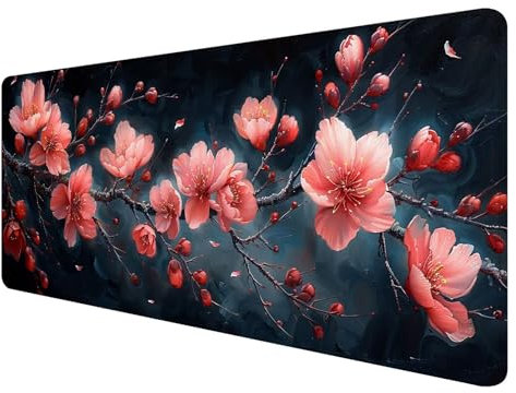 Mauspad XXL, 900x400mm Gaming Mauspad Schwarz, XXL Mousepad Groß mit Rutschfeste Gummibasis, Mauspad Blumen Wasserdicht & rutschfest, Großer Erweiterter Schreibtischunterlage für Home Office Dekor O-2
