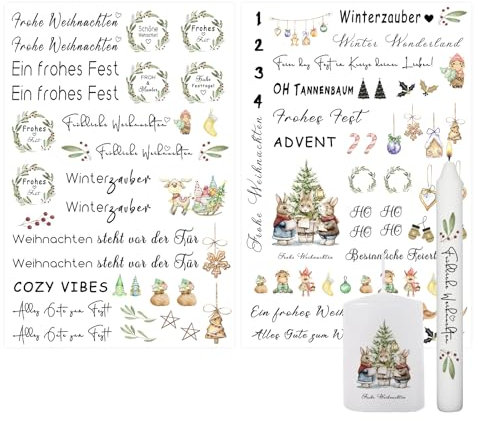 Ovaletta 2 Stück Kerzentattoos, Kerzentattoos Weihnachten, Kerzen Tattoo, Weihnachten Deko, Kerzen Dekorieren, Weihnachten A, A4(30 cmx20cm)
