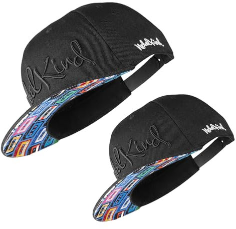 Nebelkind Doppelpack Snapback-Cap Rec Erwachsenen Unisex + 1 Kinderkappe Bundle Einheitsgröße Größenverstellbar hochwertige Basecap trendig Streetwear Style Baseball-Kappe mit geradem Schirm Schwarz