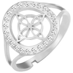 Dreamtimes Witch Knot Ring für Frauen Edelstahl einstellbar offen Finger Ringe mit klaren Zirkon Runde Wiccan Hexen Knoten Ring Witchcraft Amulett Schmuck (Silber)