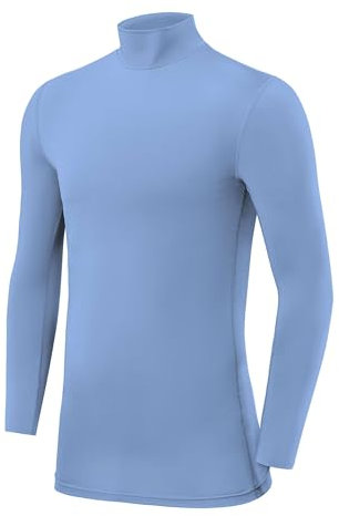 PowerLayer Compression Tops for Boys Base Layers Boys Running Top Thermal Shirt - Mock Neck - Ice Blue, 10-12 Years