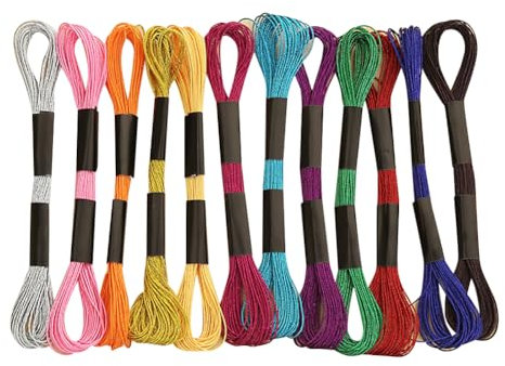 Metallic-Stickgarn, 12 Knäuel, 8 m, mehrfarbig, Stickgarn, Kreuzstich, Polyester-Faden, glänzend, Freundschaftsarmband, Faden, dekoratives Garn-Set zum Basteln