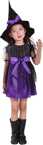 Yi'antai Costume da Strega Bambina con Cappello, Abito Viola per Halloween, Taglia 104-140cm