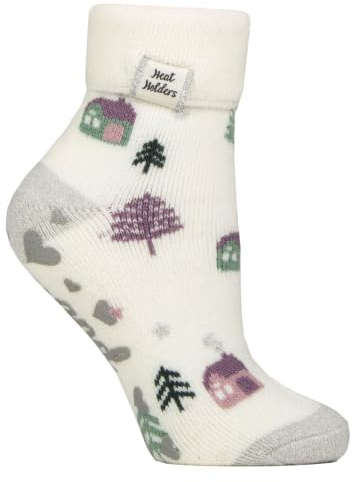 HEAT HOLDERS Ladies Cosy Socks with Turn Over Cuff Warm Fluffy Lounge Socks for Winter (UK, Numeric, 4, 8, Regular, Regular, Cosy Cabin)