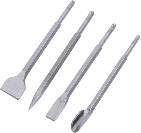 SoeUyd 4 Pieces Burins Sds-Plus, Foret Beton Sds, Acier 40cr pour Les Travaux de Démolition Et de Rénovation, pour Ouvrir Des Trous Dans Toutes Sortes D'enrobés, Carreaux, Murs en Pierre, etc