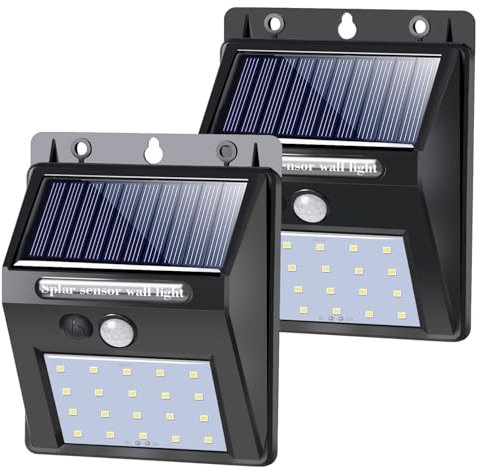 SALCAR Solarlampen für Außen mit Bewegungsmelder, Superhelle Solarleuchte Aussen, IP44 Wasserdichte Solar Aussenleuchte,Warmweiße Gartenwandlampe,balkon solarleuchten, 800 Lumen- 2 Stück