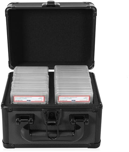 AKOZLIN Graded Card Case Aluminum Alloy Graded Card Storage Box Compatible with 40 Card Slabs Sports Trading Card Case Fits PSA, CSG, BGS and Top Loaders, 9×6.7×7.1